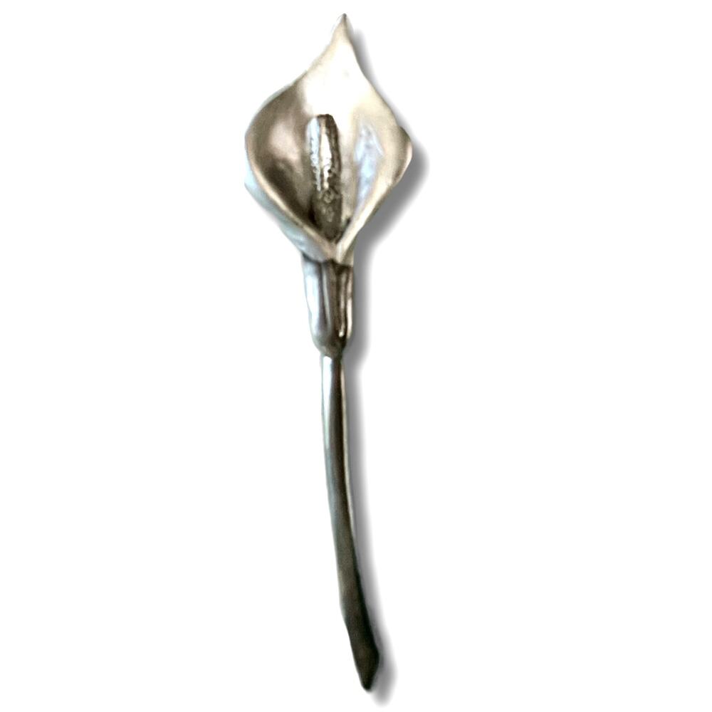 Vintage Silver Calla Lily Brooch Pin Modernist Flower Jewelry